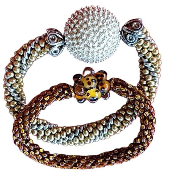 Hand Crafted Jewelry - Set‎ of 2 beautiful Beaded Kumihimo Bracelets